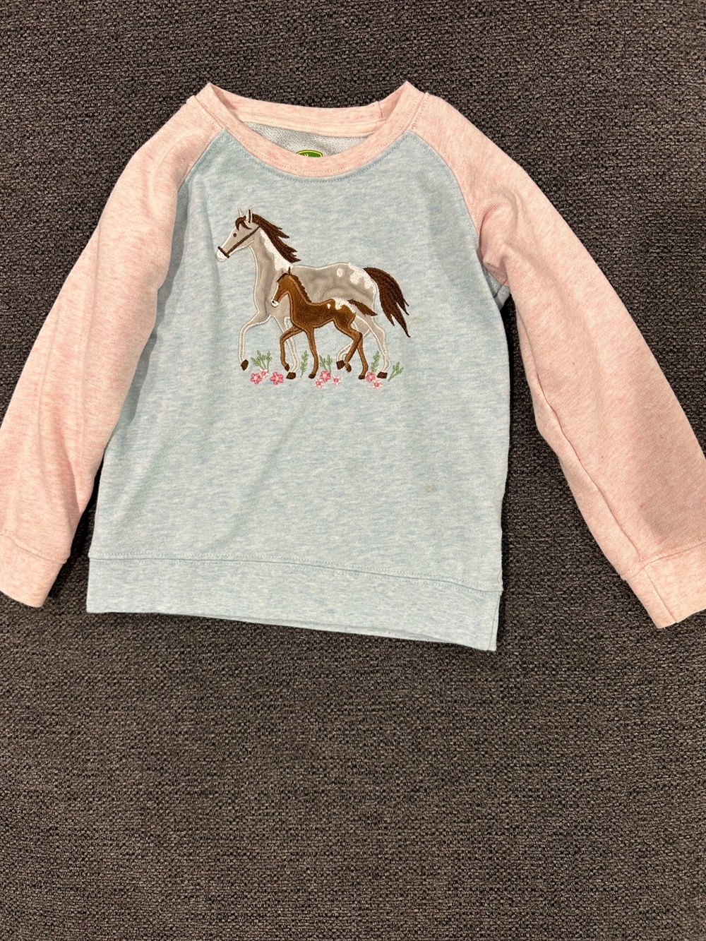 John Deere Light Blue & Pink Horse Graphic Raglan Sweatshirt